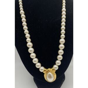 Vintage Napier Faux Pearl Necklace with Graduated Pearls Gold Tone Signed